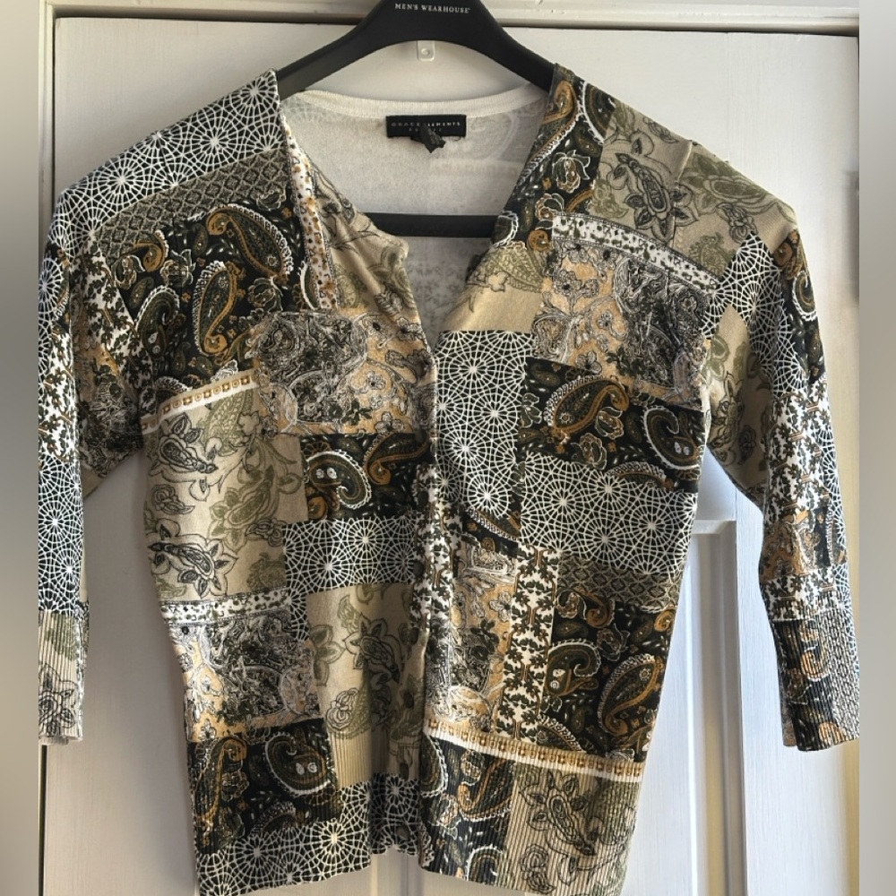 Grace Elements Print Three Quarter Sleeve Cardigan